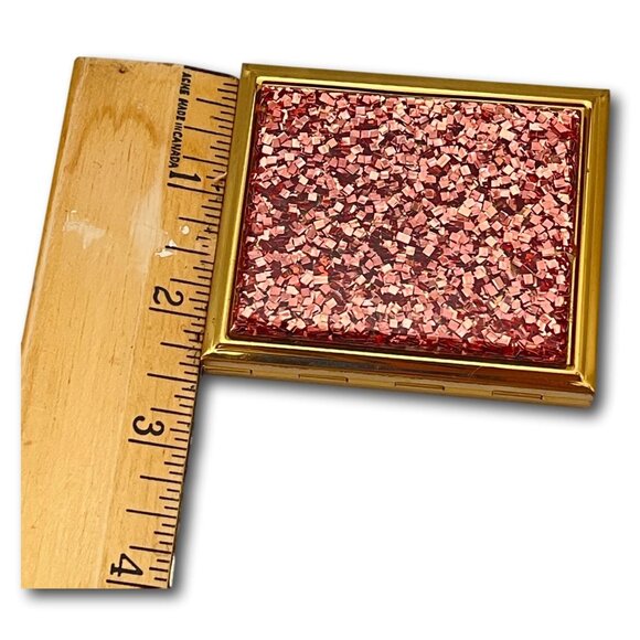 Vintage Sax Fifth Avenue Powder Compact Lucite Confetti Rectangle Gold Tone MCM - Picture 6 of 7